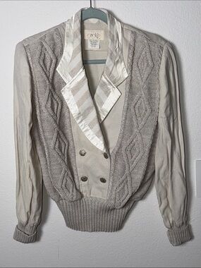 Cache Grayish Tan Cable-Knit Double-Breasted sweater Size M